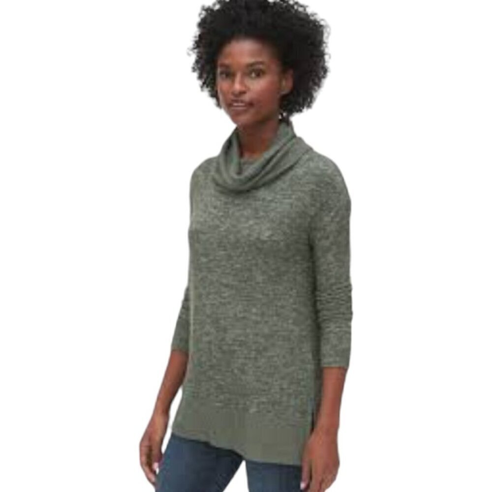 Gap Sweater Softspun Cowl-Neck Brushed Soft Baby Tweed Turtleneck Green Womens L